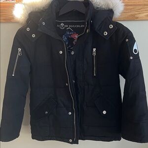 Moose Knuckles Kids Black Puffer Jacket with Fur Trim